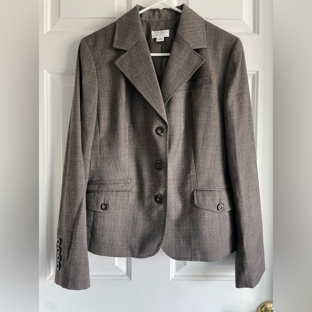 3 piece LOFT Brown Suit. Jacket and pants are size 8. Skirt is size 6.